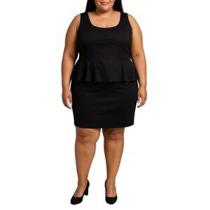 American City Wear Black Peplum Sleeveless Back Zip Dress Plus Size 3X
